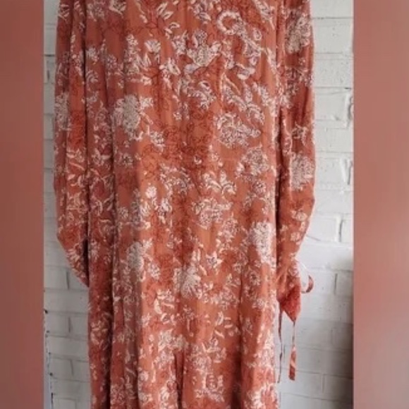 FREE PEOPLE Lara Doublecloth Duster Large Red Cream Lace - Picture 3 of 4